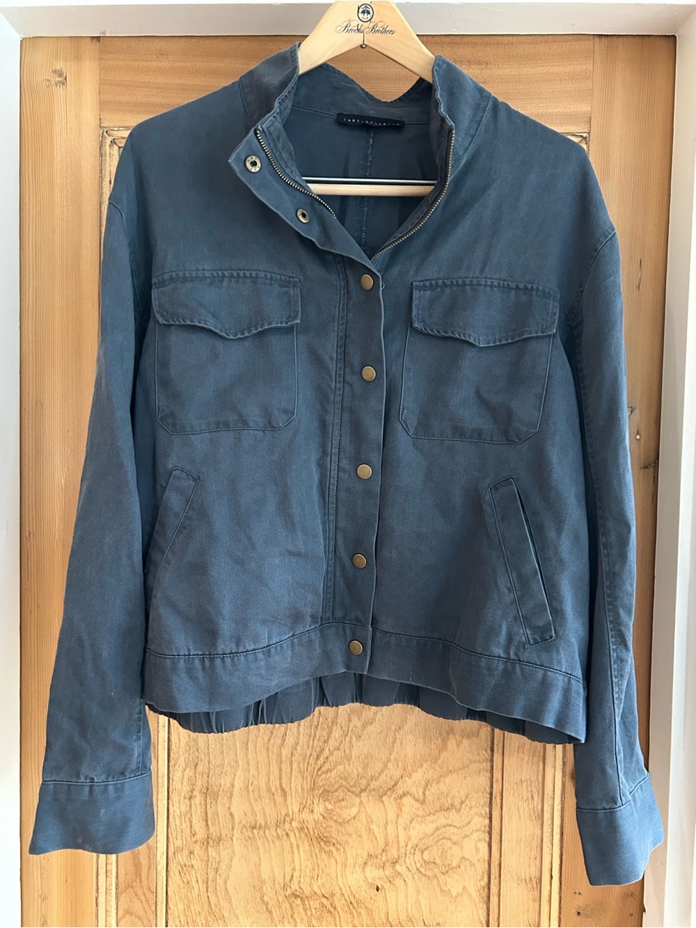 Jane and Delancey Slate Blue Utility Jacket with Snap Front